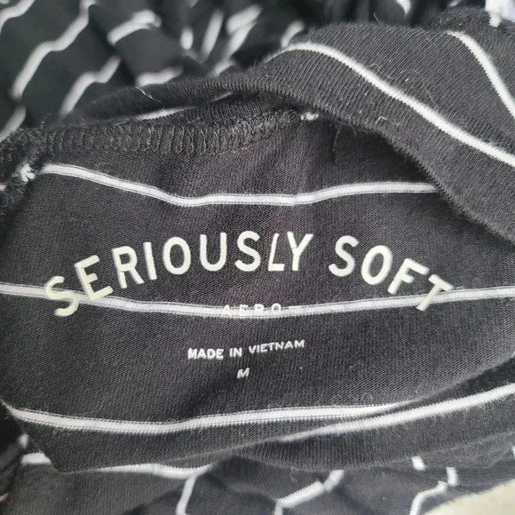 Aero Seriously Soft Womens Black White Striped Sleeveless Dress Mock Neck M - Picture 4 of 9